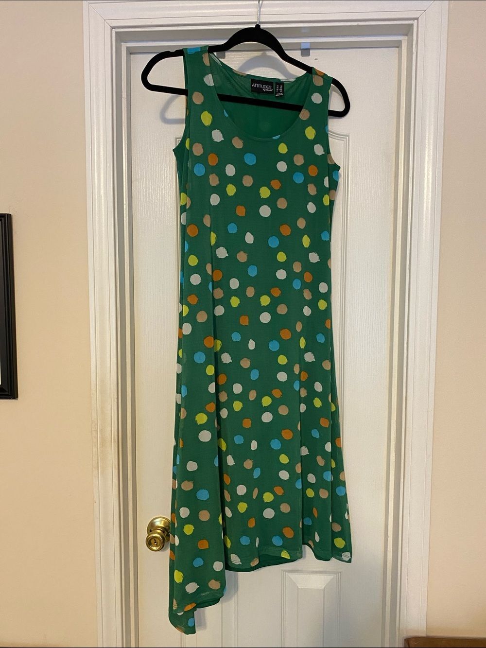 Attitudes by Renee‎ Green Asymmetrical Polka Dot Dress small petite